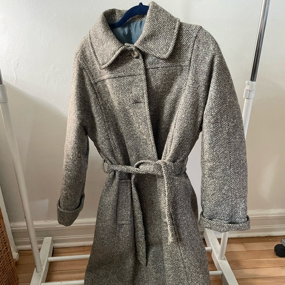 Vintage Women's Grey/Blue Wool Coat Jacob Crowley
